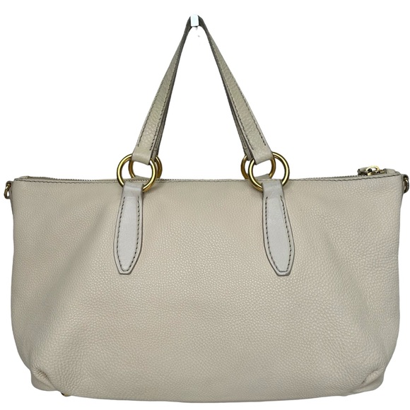 Miu Miu Pebbled Leather Crossbody Shoulder Hand Bag Satchel East West Off White - Picture 9 of 17